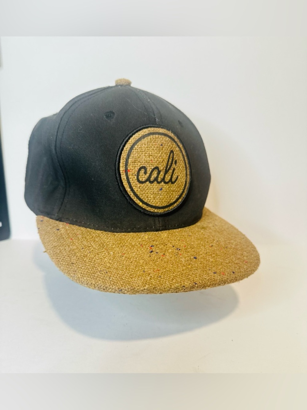 Cali Cork Flat Brim Two-Tone Black and Tan Snapback Hat- adjustable